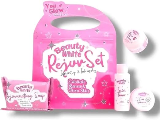 Beauty White Rejuv Set – Soap, Toner & Sunscreen (Pink Facial Care Kit) | Clear & Glowing Skin | UAE