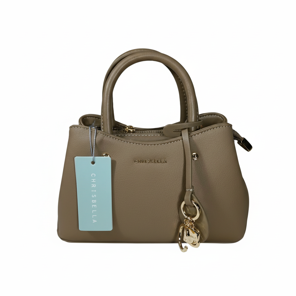 Chrisbella Mini Beige Luxury Handbag with Adjustable Sling – Elegant Top Handle Crossbody Bag with Gold Hardware | UAE