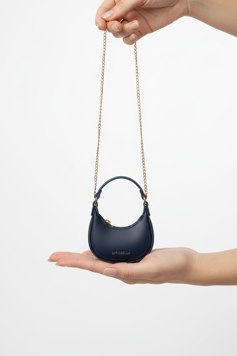 Chrisbella Navy Blue Luxury Hobo Bag Set with Mini Bag & Gold Chain Strap – Elegant Shoulder Bag for Women | UAE