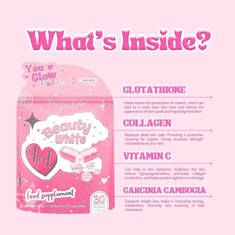 You Glow Babe 4-in-1 Beauty Capsules – Glutathione, Collagen, Slimming & Vitamin C (30 pcs) | Skin Glow & Wellness | UAE
