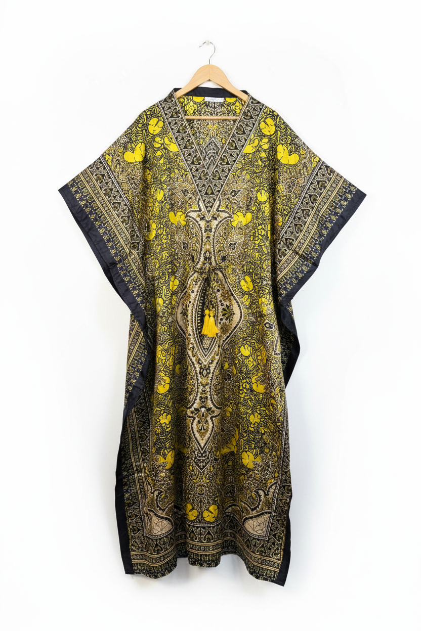 Premium Yellow Kimono Long Dress | Elegant Women's Maxi Dress UAE