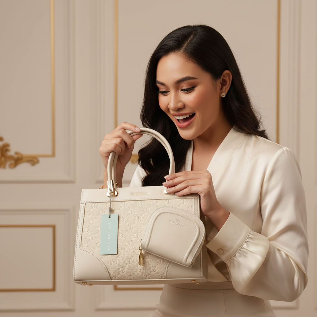 Chrisbella 2-in-1 Luxury White Handbag & Matching Wallet Set – Elegant Top Handle Bag for Women | UAE