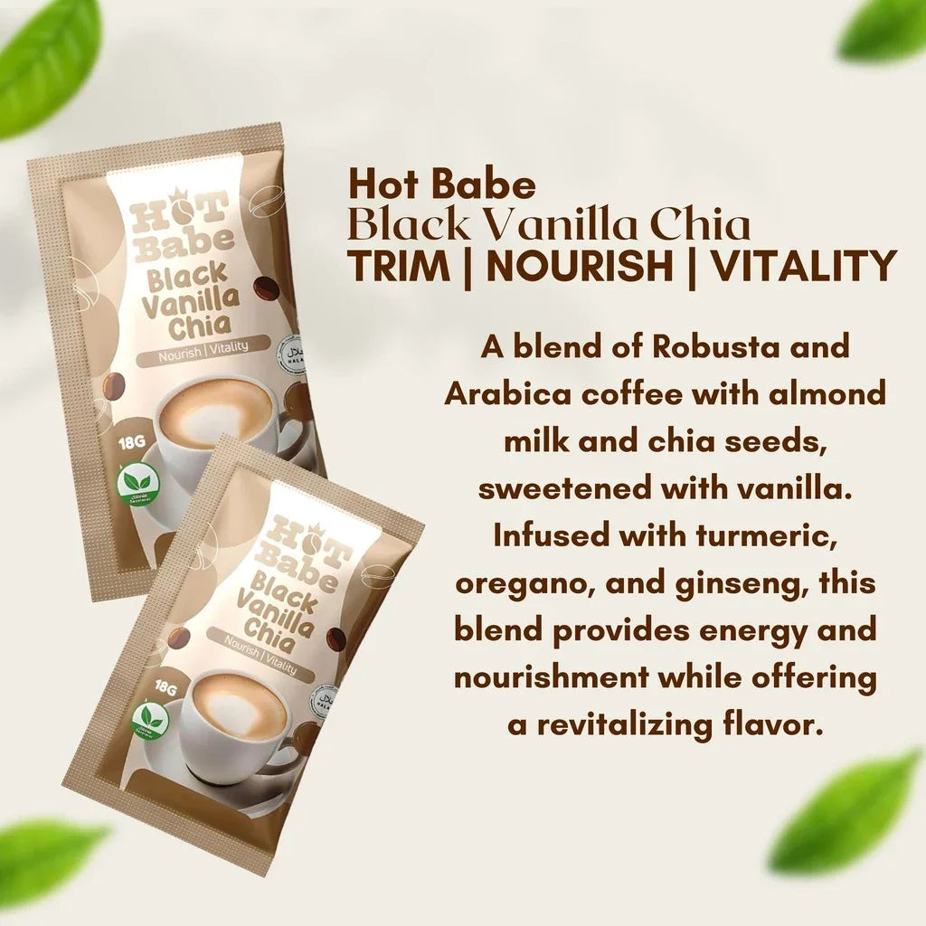 KIRAY'S BRAND Hot Babe Premium Black Vanilla Chia Coffee – 10 Sachets | UAE