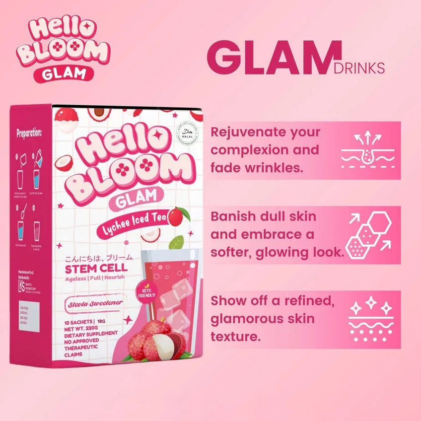 KIRAY CELIS Hello Bloom Glam Lychee Iced Tea – 10 Sachets (180g) | Refreshing Fruit Drink | UAE