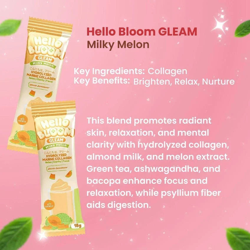 KIRAY CELIS Hello Bloom Gleam Milky Melon – 10 Sachets (180g) | Creamy Fruit Drink | UAE