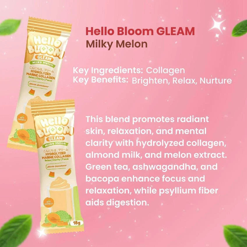 KIRAY CELIS Hello Bloom Gleam Milky Melon – 10 Sachets (180g) | Creamy Fruit Drink | UAE